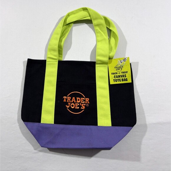 Trader Joe's Trick Treat Mini Canvas Tote Bag Orange Black Purple Multi Lot 4 - Picture 5 of 12